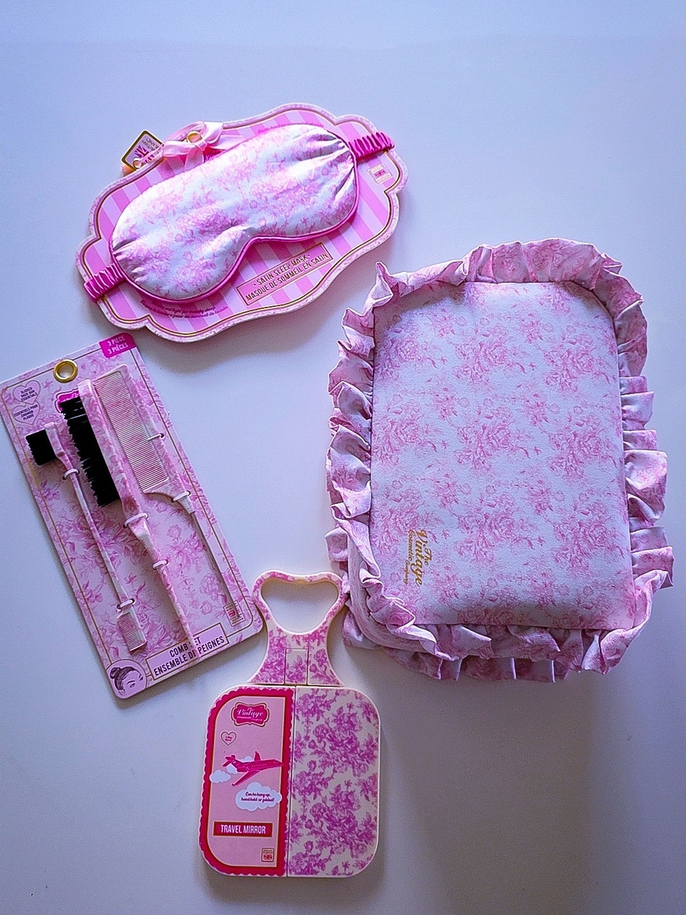 The Vintage Cosmetic Company Pink Beauty Set Makeup Bag Eye Mask Comb Mirror